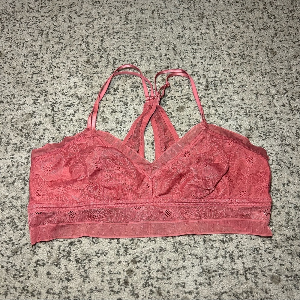 Aerie Pink Floral Laced Bralette Size XL
